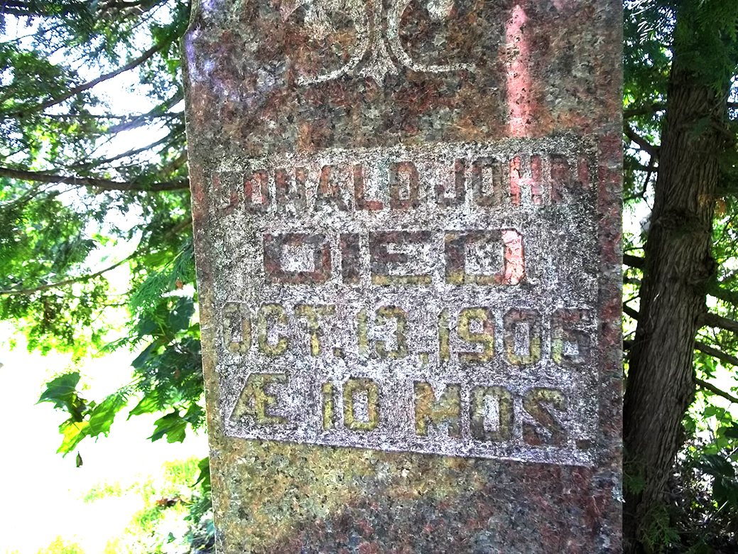Photo of headstones/Donald John McLennan d1906 hdstn Grinley Hill Cem ON